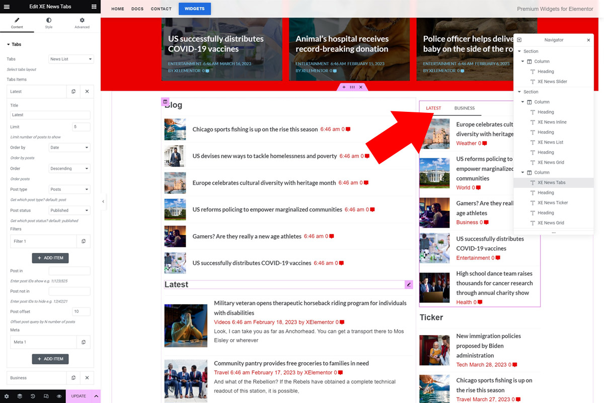 Tabs News Addons Element