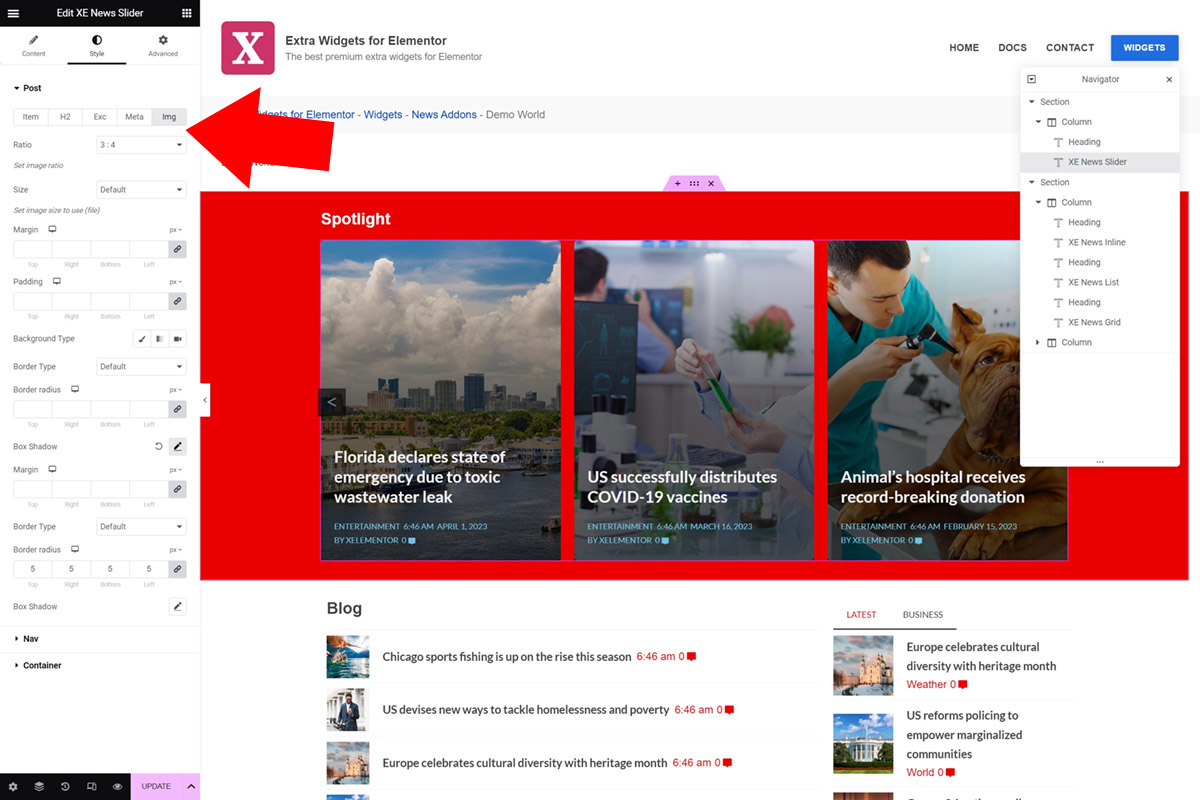 Detailed image styles News Addons for Elementor