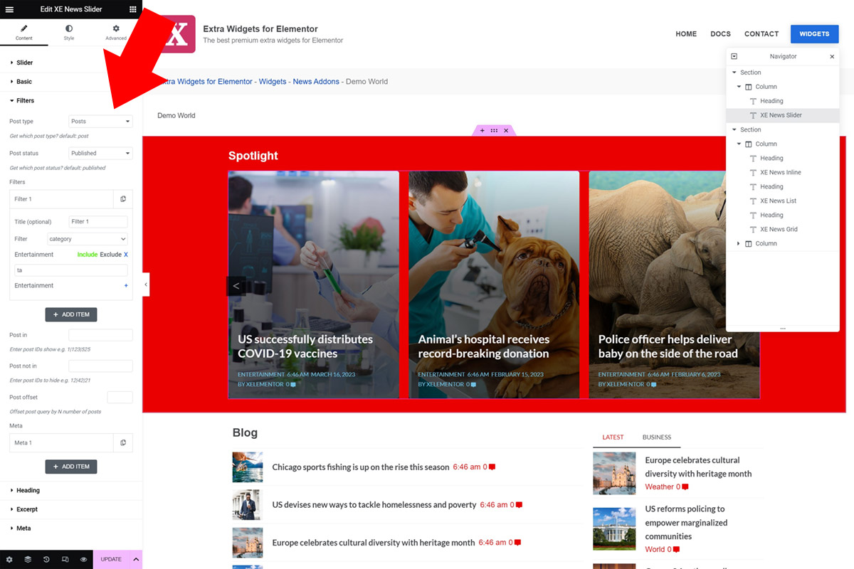 Unlimited query filters for News Addons for Elementor